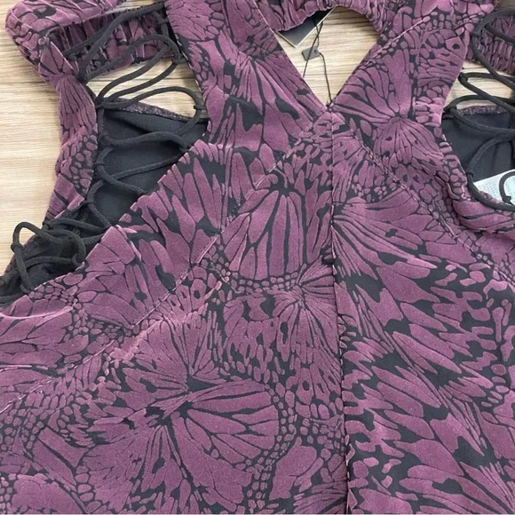 Outcast Clothing Jett Purple Butterfly Burnout Velour Sexy Jumpsuit - Picture 8 of 13